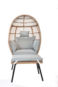 Outdoor Garden Wicker Egg Chair And Footstool Patio Chaise, With Cushions, Outdoor Indoor Basket Chair Outdoor Garden Wicker Egg Chair And Footstool Patio Chaise, With Cushions, Outdoor Indoor Basket Chair