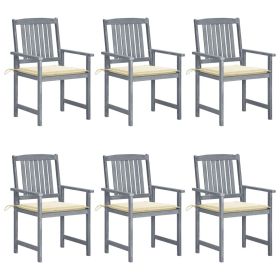 Patio Chairs with Cushions 6 pcs Solid Acacia Wood Gray